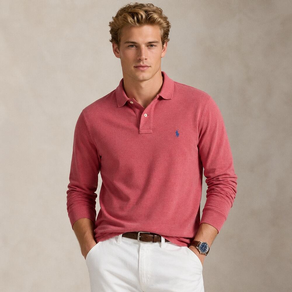 Polo Ralph Lauren Long Sleeve Polo Shirt XXL Pink Red Classic Fit Cotton Preppy